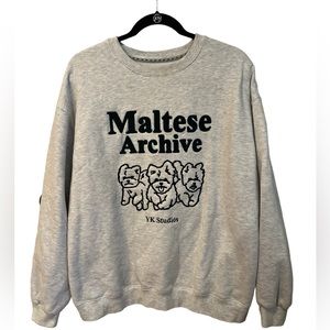 WAIKEI Maltese Archive Dog Sweatshirt Gray Navy Blue